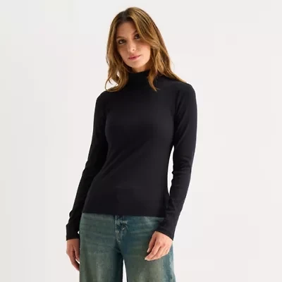 a.n.a Womens Petite Mock Neck Long Sleeve T-Shirt