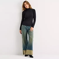 a.n.a Womens Petite Mock Neck Long Sleeve T-Shirt