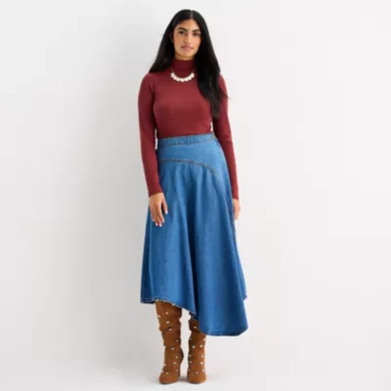 a.n.a Womens Petite Mock Neck Long Sleeve T-Shirt