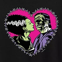 Frankenstein And Bride Heart Womens Crew Neck Short Sleeve Regular Fit Graphic T-Shirt