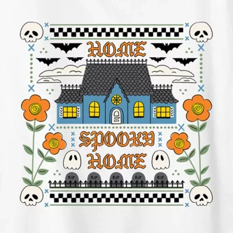 Home Spooky Womens Crew Neck Short Sleeve Regular Fit Graphic T-Shirt