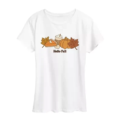 Hello Fall Womens Crew Neck Short Sleeve Regular Fit Graphic T-Shirt