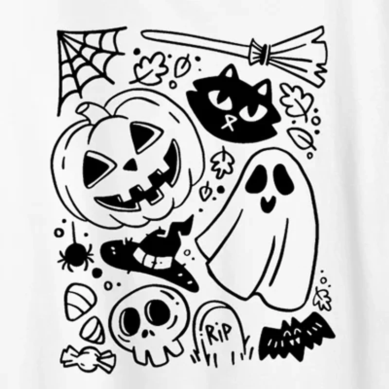 Halloween Doodle Womens Crew Neck Short Sleeve Regular Fit Graphic T-Shirt
