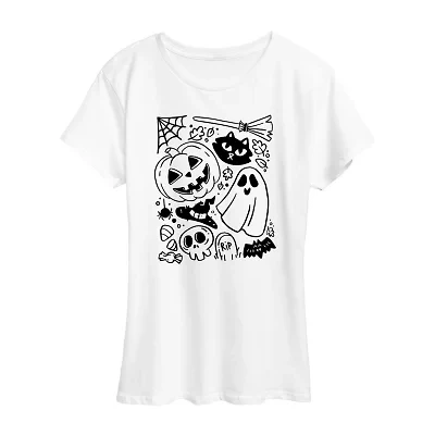 Halloween Doodle Womens Crew Neck Short Sleeve Regular Fit Graphic T-Shirt