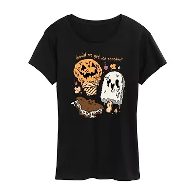 Ice Scream Halloween Womens Crew Neck Short Sleeve Regular Fit Graphic T-Shirt