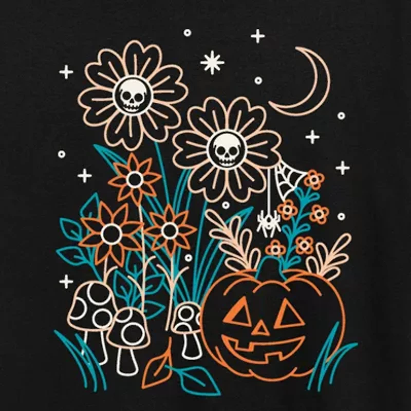 Halloween Flowers Womens Crew Neck Short Sleeve Regular Fit Graphic T-Shirt