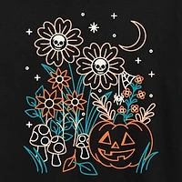 Halloween Flowers Womens Crew Neck Short Sleeve Regular Fit Graphic T-Shirt