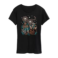 Halloween Flowers Womens Crew Neck Short Sleeve Regular Fit Graphic T-Shirt