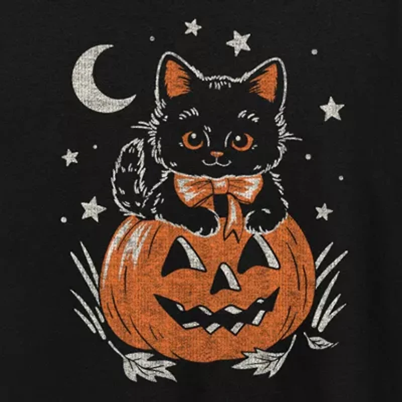 Halloween Kitten Womens Crew Neck Short Sleeve Regular Fit Graphic T-Shirt