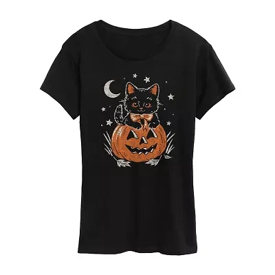 Halloween Kitten Womens Crew Neck Short Sleeve Regular Fit Graphic T-Shirt