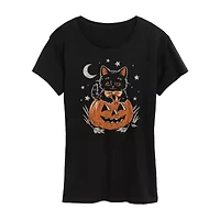 Halloween Kitten Womens Crew Neck Short Sleeve Regular Fit Graphic T-Shirt