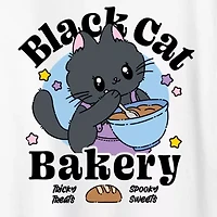 Black Cat Bakery Womens Crew Neck Short Sleeve Regular Fit Graphic T-Shirt