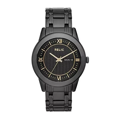 Relic By Fossil Caldwell Mens Black Stainless Steel Bracelet Watch Zr12141