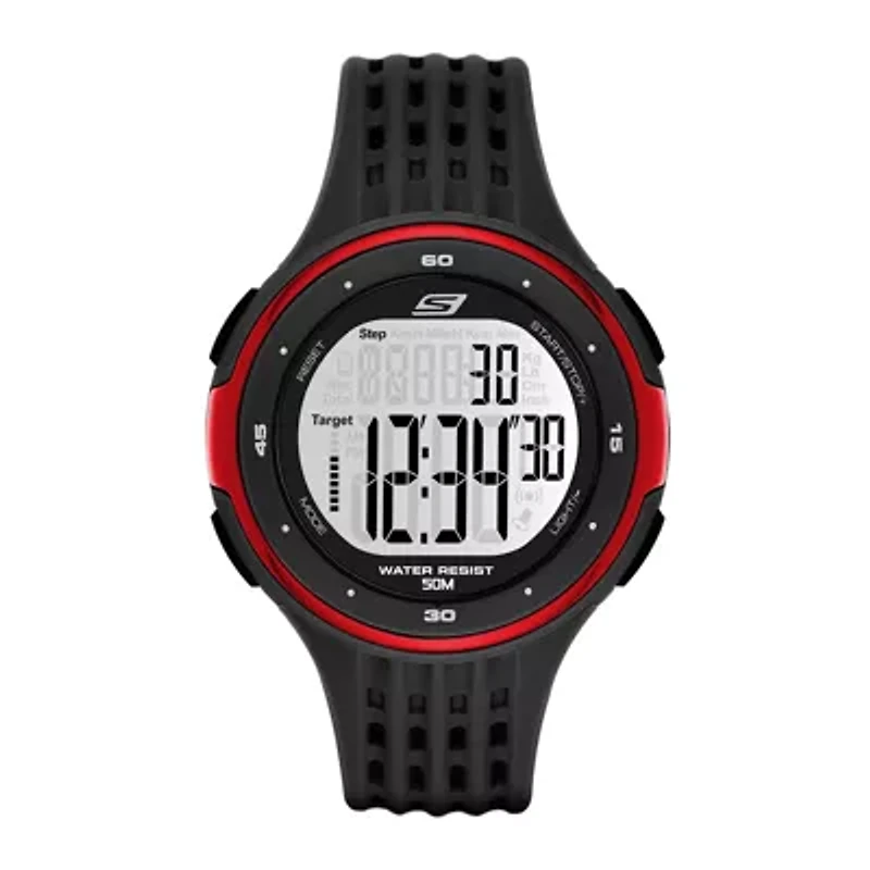 Skechers® Performance Mens 50-Lap Black Perforated Strap Chronograph Digital Sport Watch