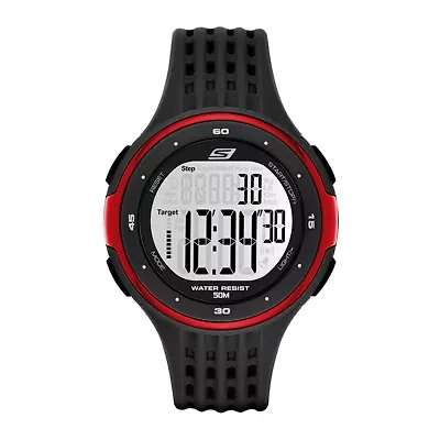 Skechers® Performance Mens 50-Lap Black Perforated Strap Chronograph Digital Sport Watch