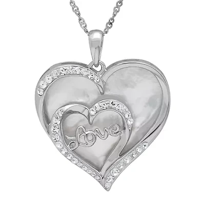 Crystal-Accent Mother-of-Pearl Sterling Silver Love Heart Pendant Necklace