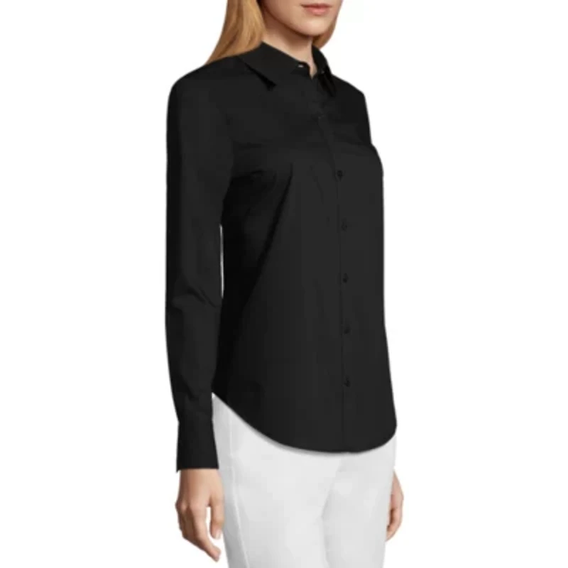 Worthington Womens Long Sleeve Cuffed Modern Fit Button-Down Shirt