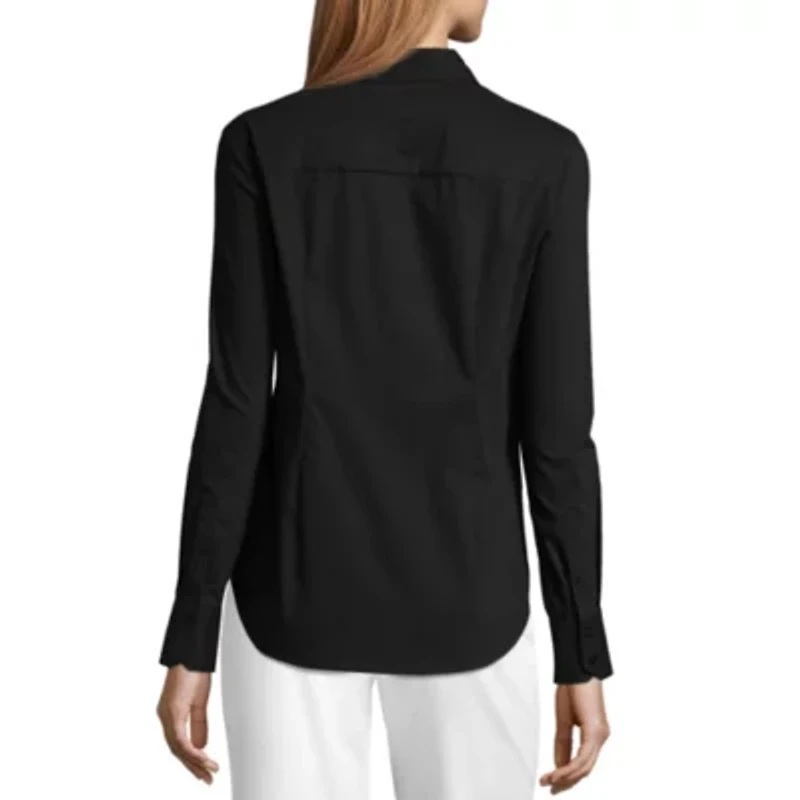 Worthington Womens Long Sleeve Cuffed Modern Fit Button-Down Shirt