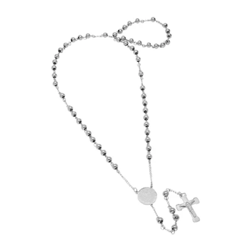 Lord'S Prayer Medallion Mens Stainless Steel 27 Inch Rosary Necklace