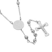 Lord'S Prayer Medallion Mens Stainless Steel 27 Inch Rosary Necklace