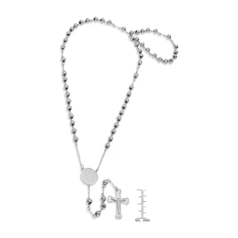 Lord'S Prayer Medallion Mens Stainless Steel 27 Inch Rosary Necklace