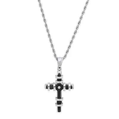 Mens Diamond Accent Cubic Zirconia Stainless Steel Cross 18 Inch Pendant Necklace