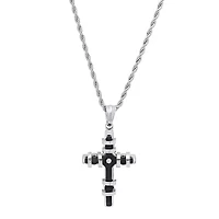 Mens Diamond Accent Cubic Zirconia Stainless Steel Cross 18 Inch Pendant Necklace