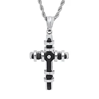 Mens Diamond Accent Cubic Zirconia Stainless Steel Cross 18 Inch Pendant Necklace