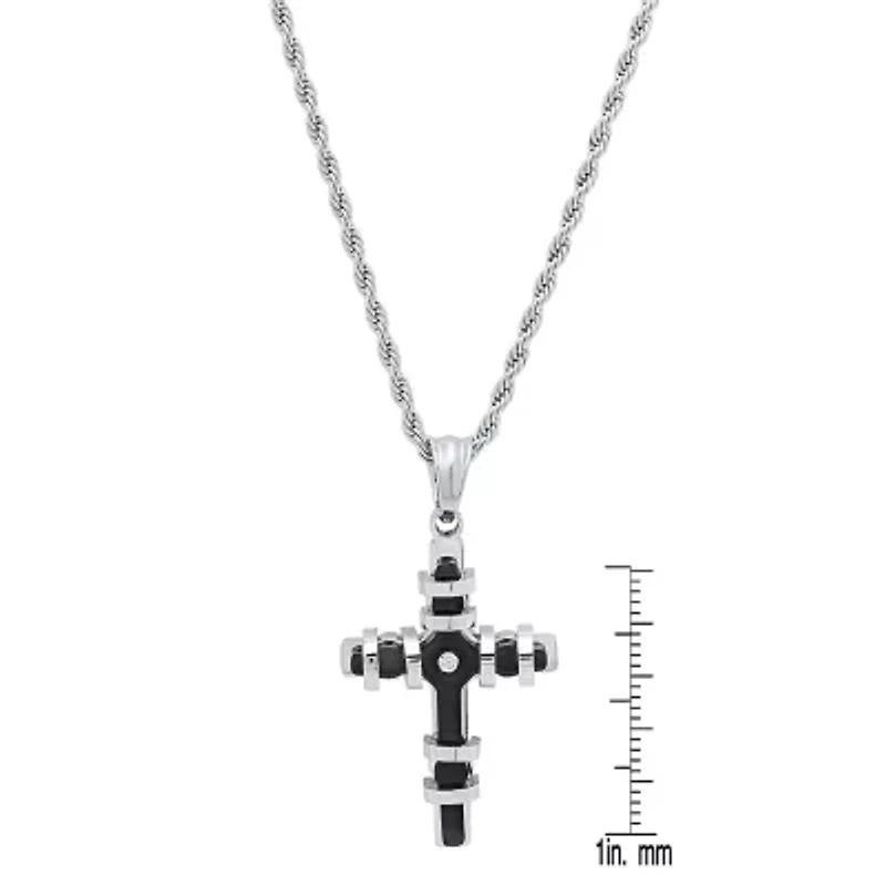 Mens Diamond Accent Cubic Zirconia Stainless Steel Cross 18 Inch Pendant Necklace