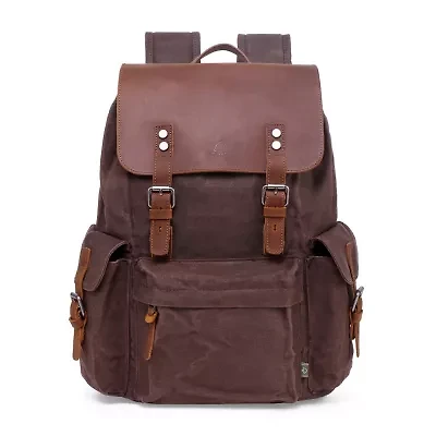 TSD Brand Stone Creek Waxed Canvas Laptop Backpack