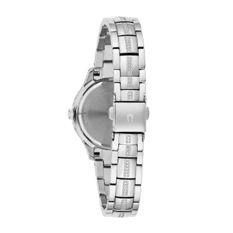Bulova Crystal Womens Crystal Accent Silver Tone Stainless Steel Bracelet Watch 96l291