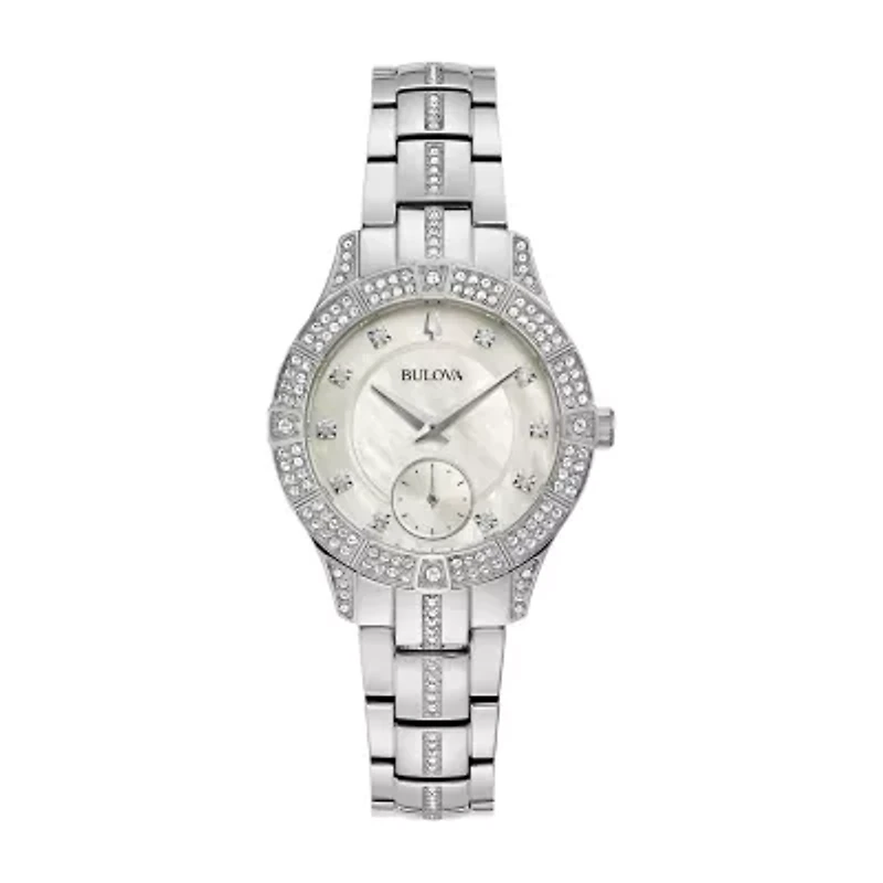 Bulova Crystal Womens Crystal Accent Silver Tone Stainless Steel Bracelet Watch 96l291