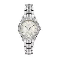 Bulova Crystal Womens Crystal Accent Silver Tone Stainless Steel Bracelet Watch 96l291