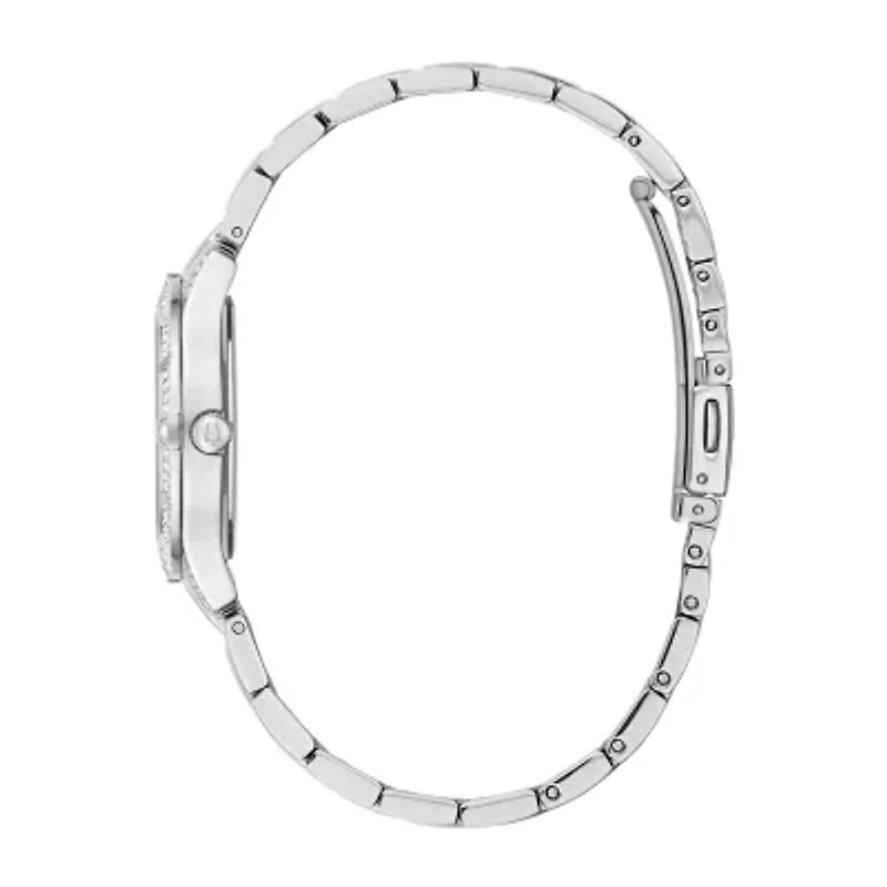 Bulova Crystal Womens Crystal Accent Silver Tone Stainless Steel Bracelet Watch 96l291