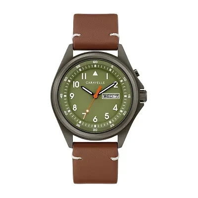 Caravelle Designed By Bulova Mens Brown Leather Strap Watch 45c119