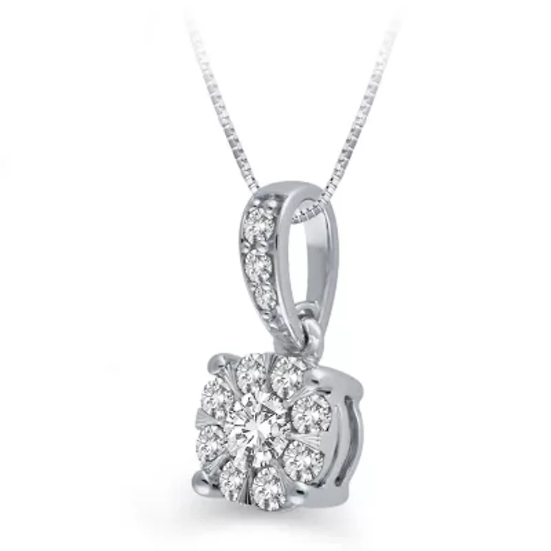 Womens 1/4 CT. T.W. Natural White Diamond 10K White Gold Round 18 Inch Pendant Necklace