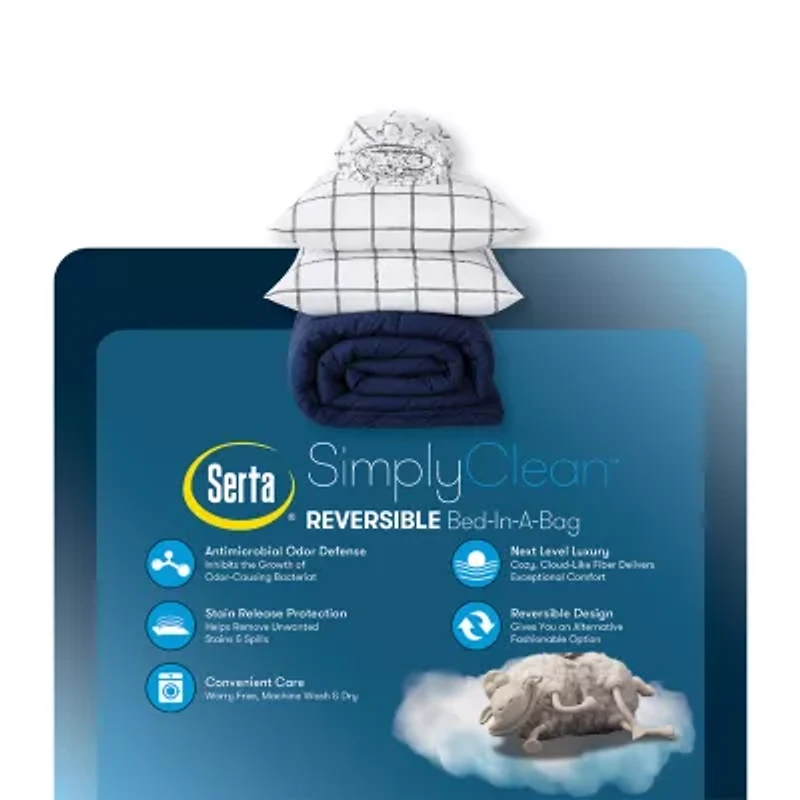 Serta Simply Clean™ Reversible Antimicrobial Treated Complete Bedding Set with Sheets