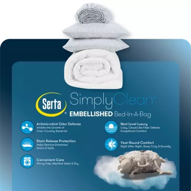 Serta Simply Clean™ Pleated Antimicrobial Treated Complete Bedding Set