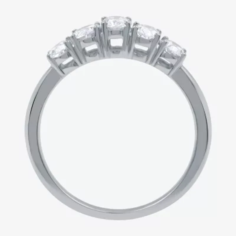 (H-I / Si1-Si2) Womens 2.5MM 1 CT. T.W. Lab Grown White Diamond 10K Gold 5-Stone Anniversary Band