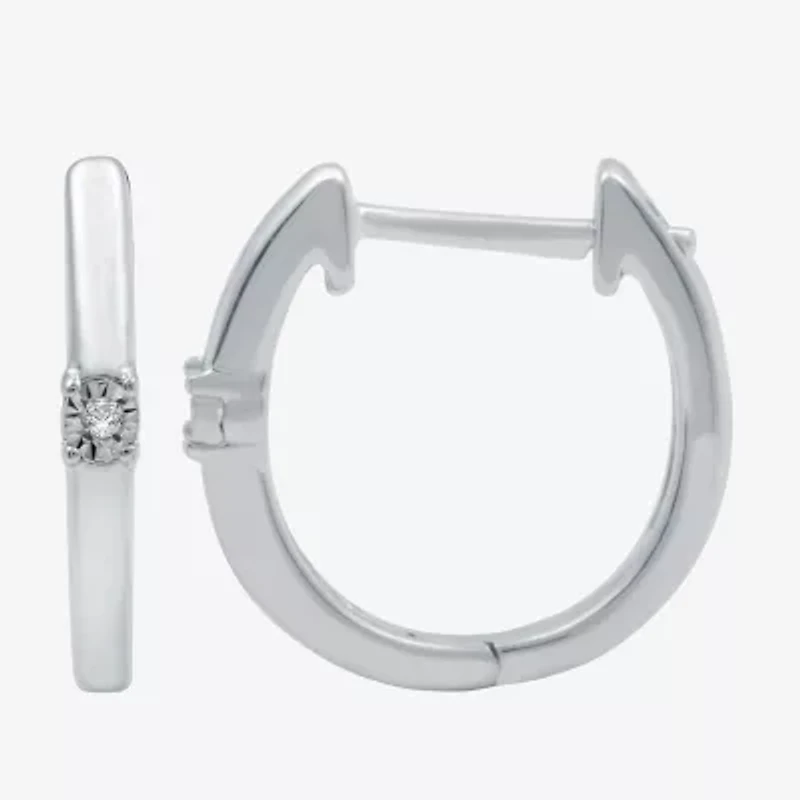 Yes, Please! Womens Diamond Accent Natural White Sterling Silver 14.1mm Hoop Earrings