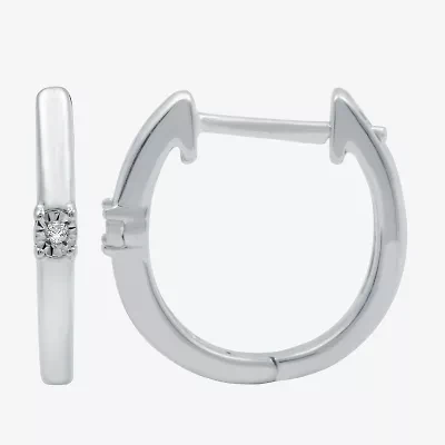 Yes, Please! Womens Diamond Accent Natural White Sterling Silver 14.1mm Hoop Earrings