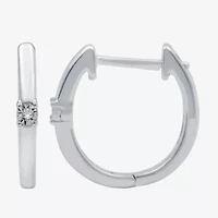 Yes, Please! Womens Diamond Accent Natural White Sterling Silver 14.1mm Hoop Earrings