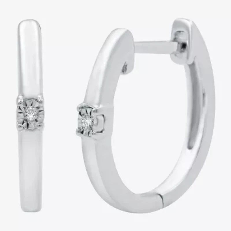 Yes, Please! Womens Diamond Accent Natural White Sterling Silver 14.1mm Hoop Earrings