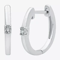 Yes, Please! Womens Diamond Accent Natural White Sterling Silver 14.1mm Hoop Earrings