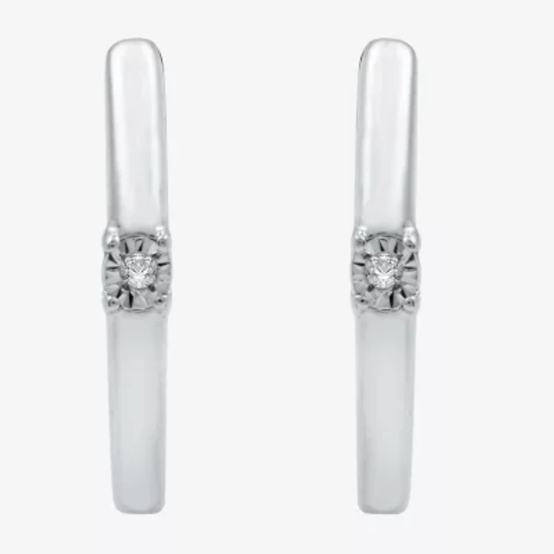 Yes, Please! Womens Diamond Accent Natural White Sterling Silver 14.1mm Hoop Earrings