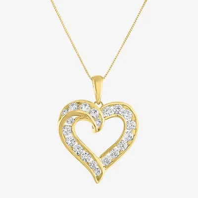 (G-H / I1-I2) Womens 1 CT. T.W. Lab Grown White Diamond 10K Gold Heart 18 Inch Pendant Necklace