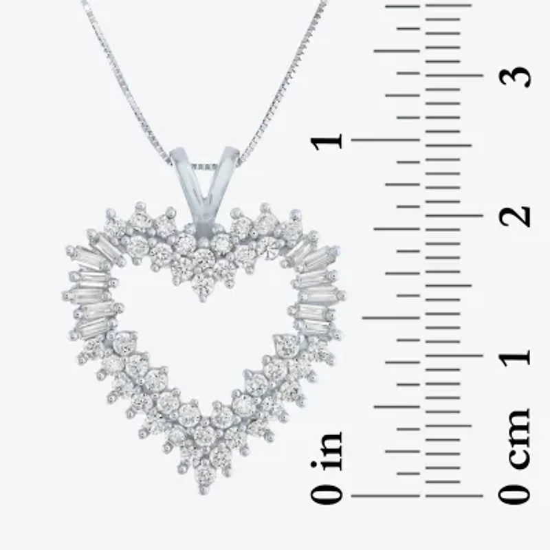 (G-H / I1-I2) Womens 1 CT. T.W. Lab Grown White Diamond 10K White Gold Heart 18 Inch Pendant Necklace