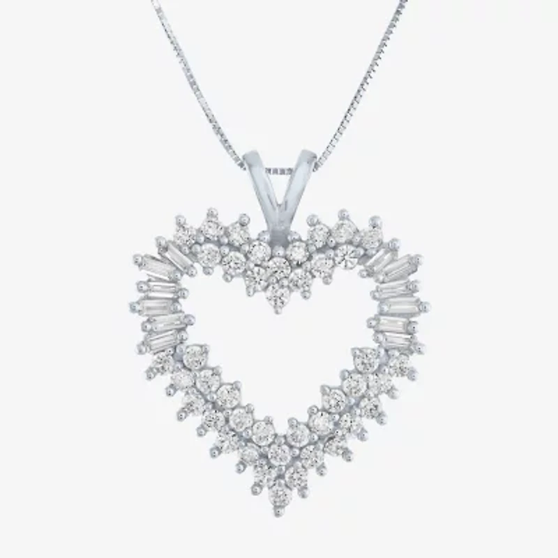 (G-H / I1-I2) Womens 1 CT. T.W. Lab Grown White Diamond 10K White Gold Heart 18 Inch Pendant Necklace