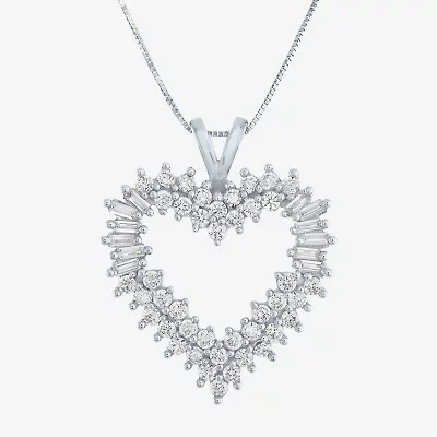 (G-H / I1-I2) Womens 1 CT. T.W. Lab Grown White Diamond 10K White Gold Heart 18 Inch Pendant Necklace