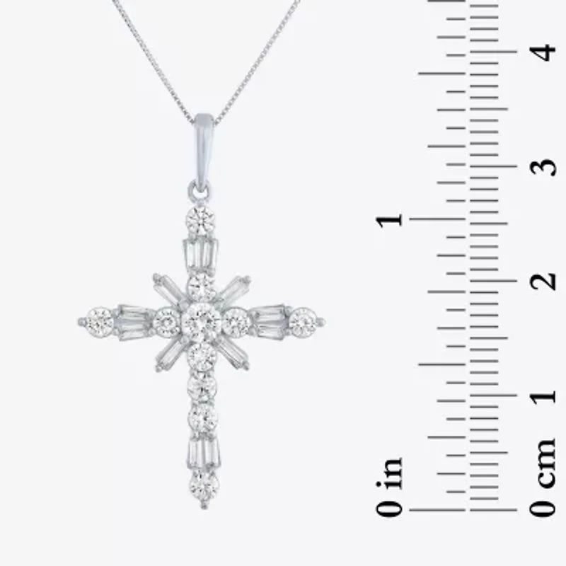 (G-H / Si2-I1) Womens 1 CT. T.W. Lab Grown White Diamond 10K White Gold Cross 18 Inch Pendant Necklace